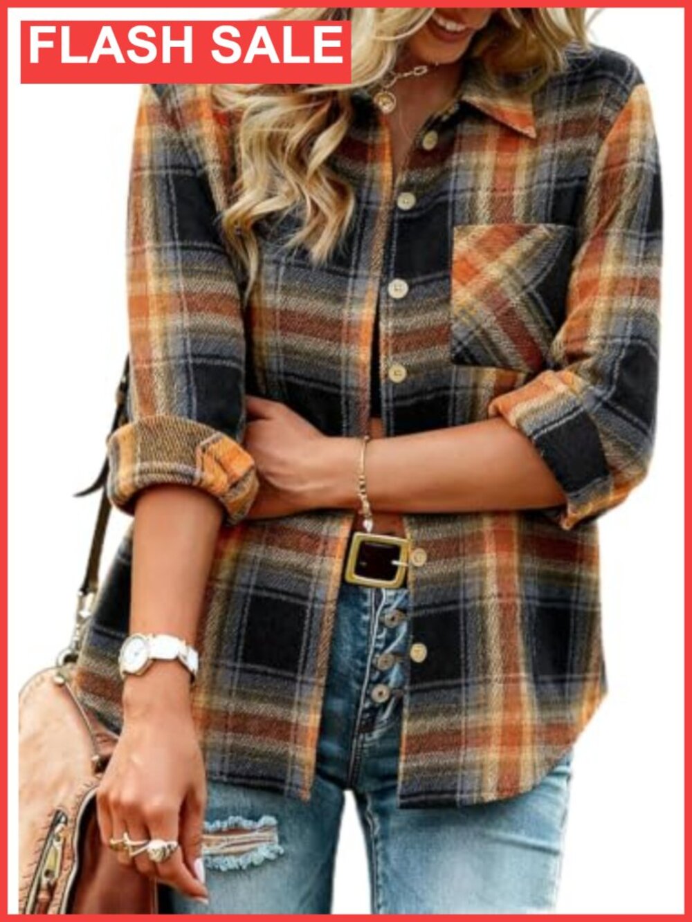 Womens Plaid Button Down Shirt Cotton Blend Long Sleeve Collared Casual Top